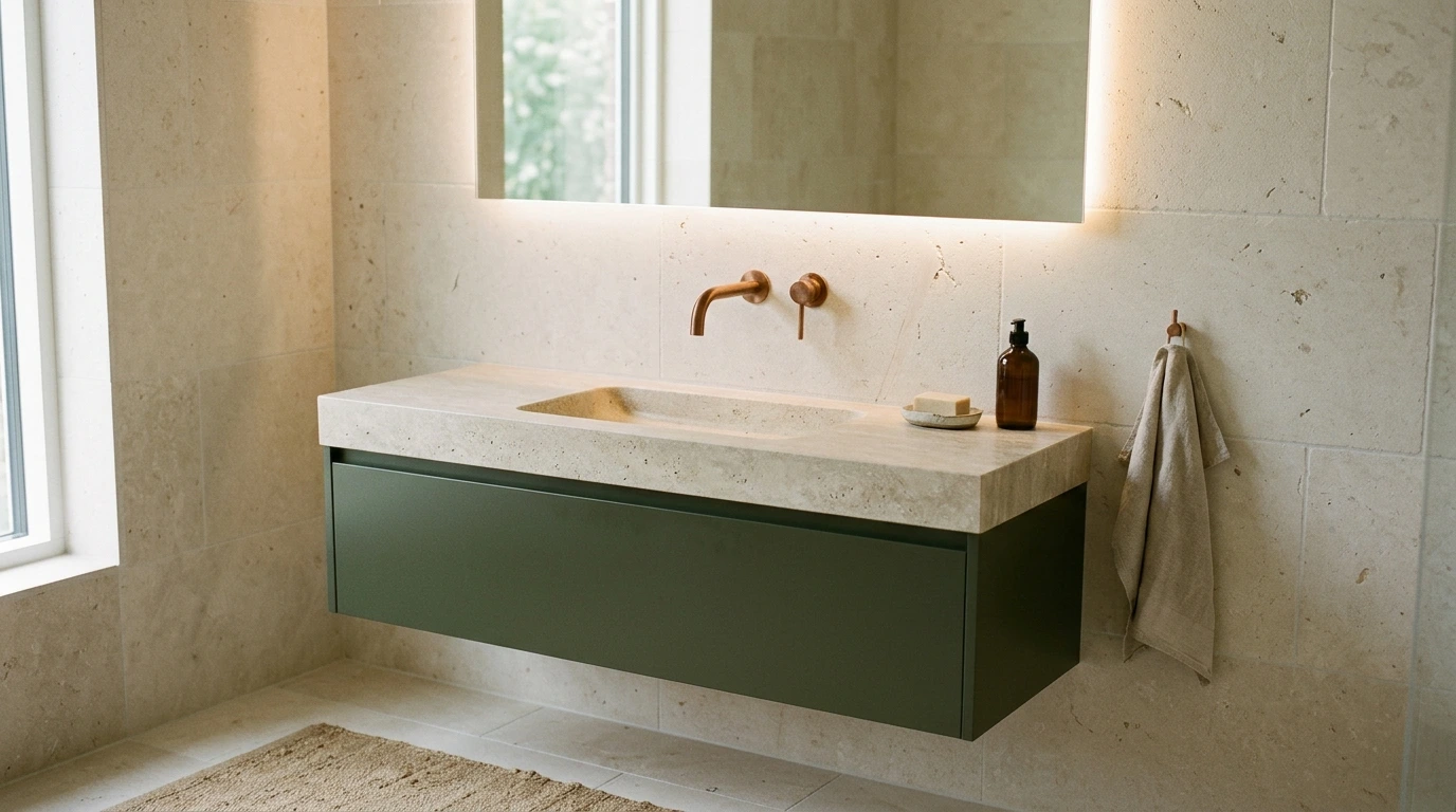 Meuble de salle de bain suspendu avec vasque et miroir rétroéclairé