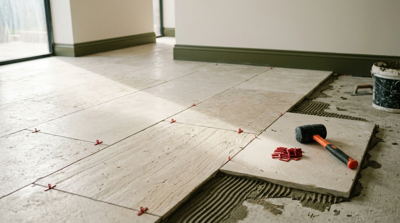 Calepinage de carrelage grand format au sol