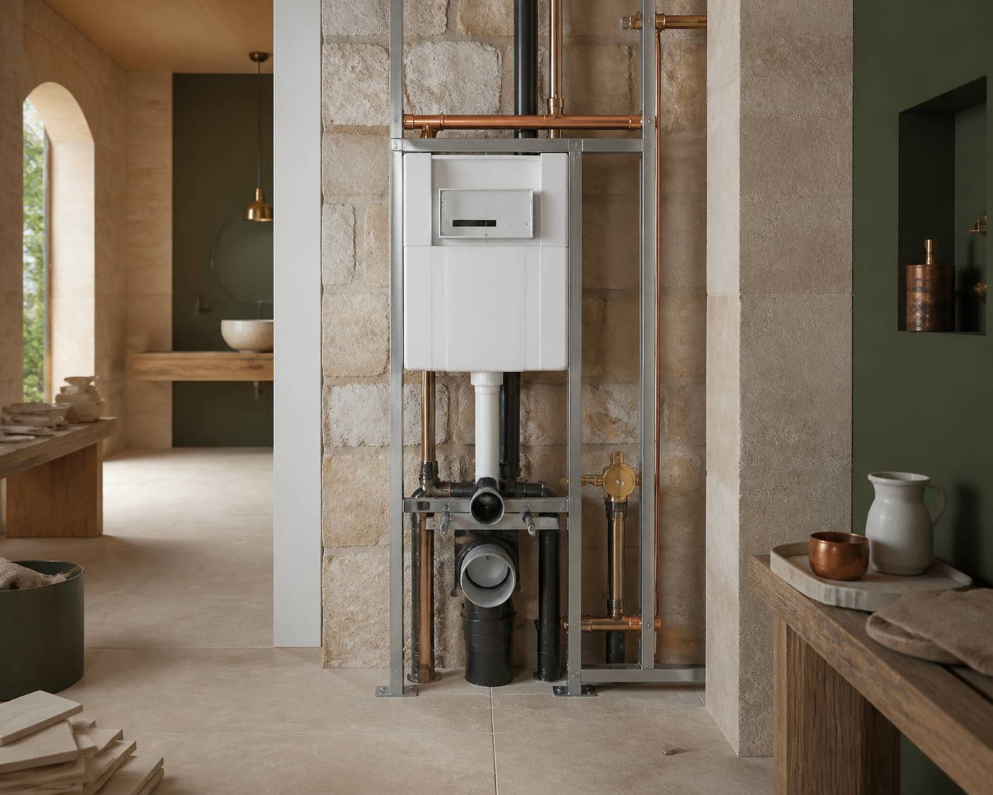 Bâti-support de toilette suspendue fixé à une cloison