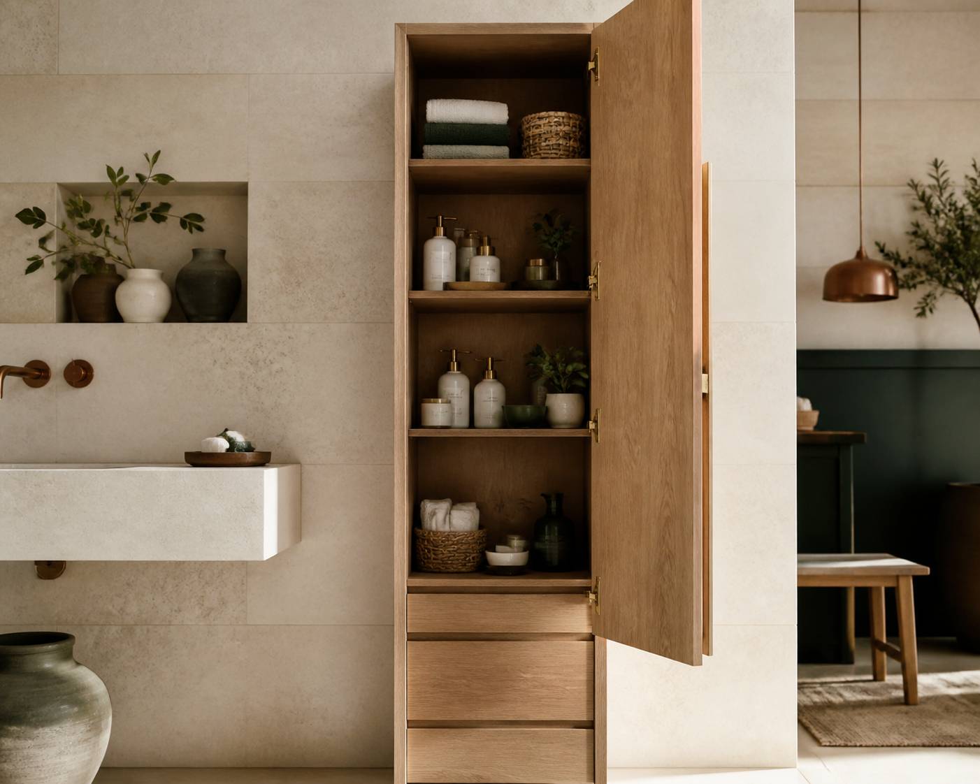 Échantillons de meuble de salle de bain en bois massif, laqué blanc et mélaminé