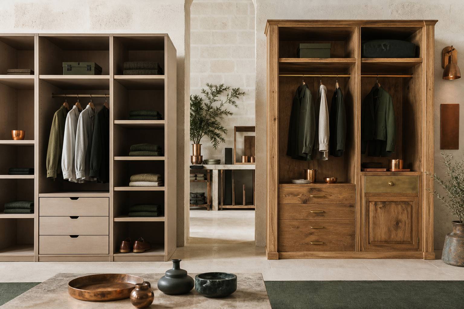 Panneaux de dressing en mélaminé, MDF et bois massif avec charnière en laiton